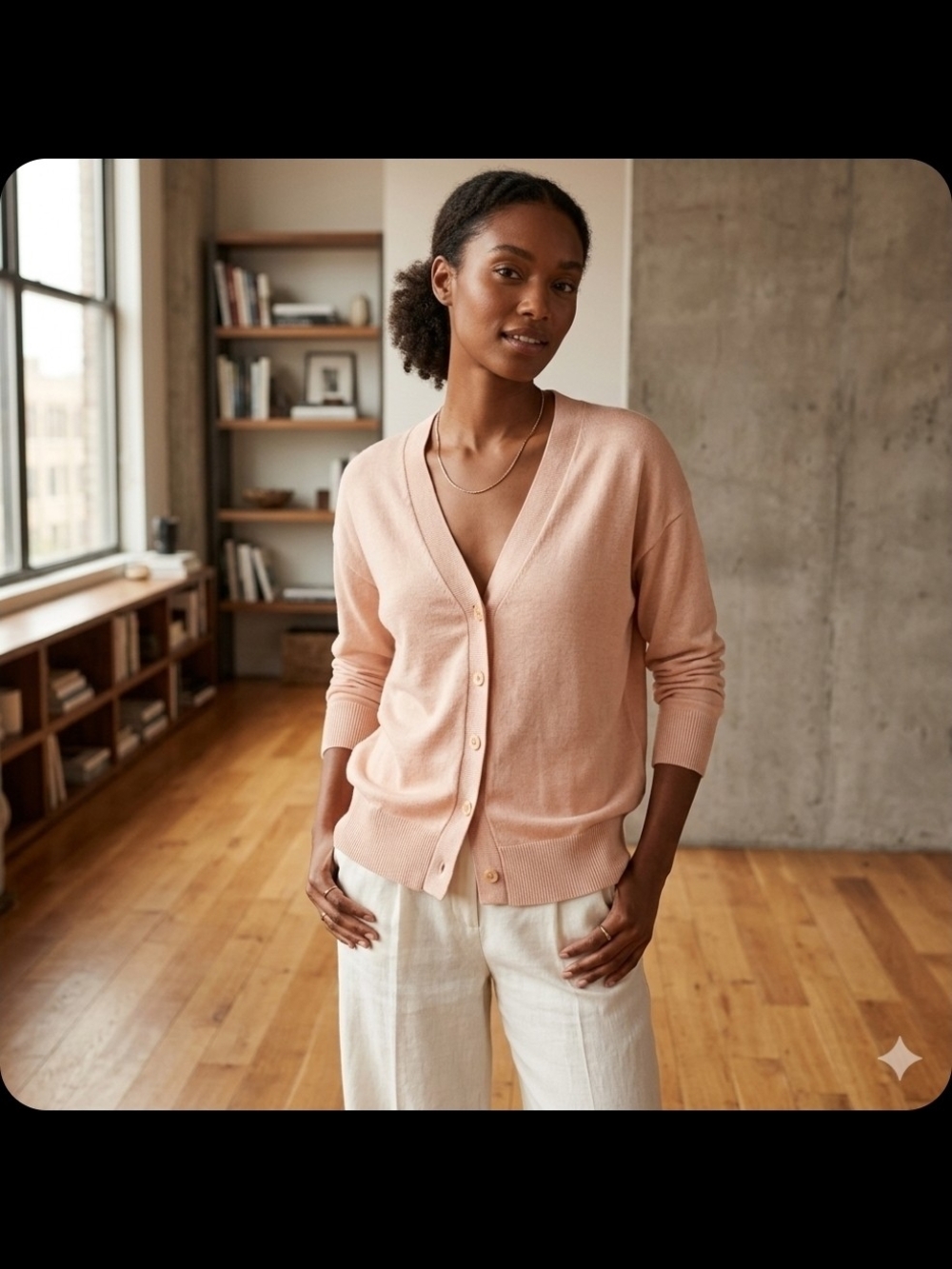 BANANA REPUBLIC Women's V-Neck Button Cardigan Sweater - Soft Peach Small